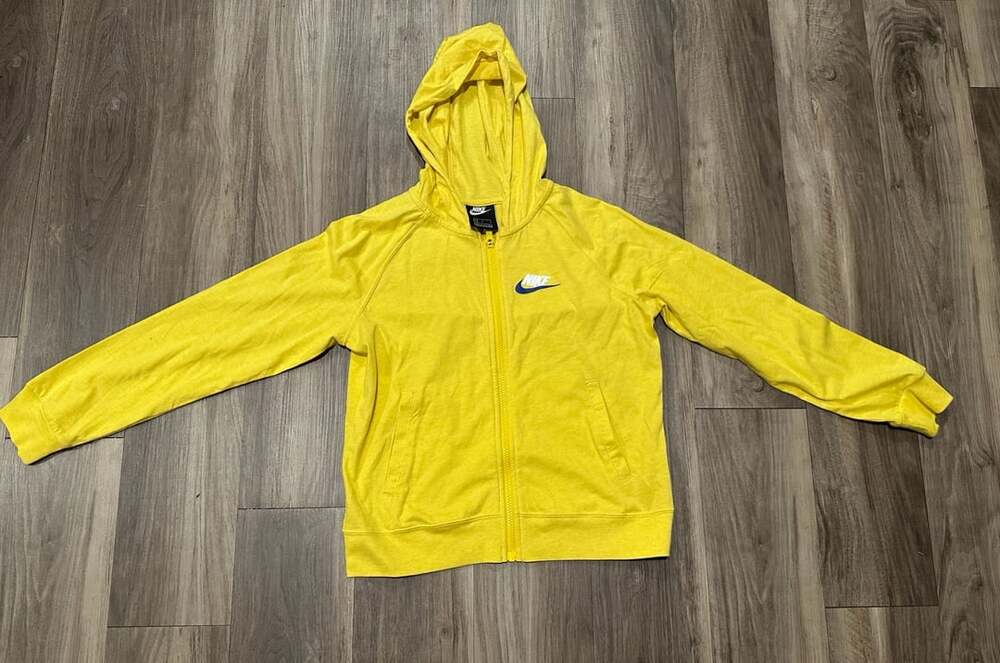Nike Boys Large Yellow Full Zip Hoodie Sweatshirt Swoosh Logo Cotton
